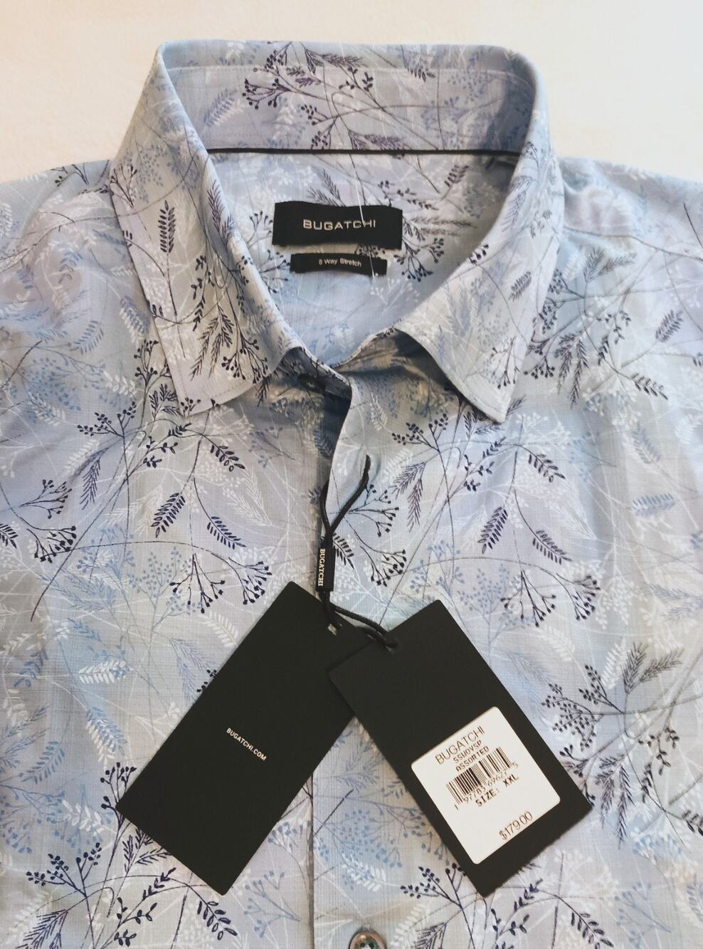 NWT BUGATCHI Men’s XXL 8-Way Stretch Leaf Print OoohCotton Short Sleeve Shirt